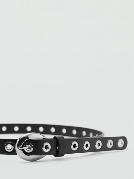 Mango Eyelet Detail Belt, Black - view 2, Black