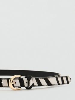 Mango Stripe Curved Buckle Pure Leather Belt, Black - view 2, Black