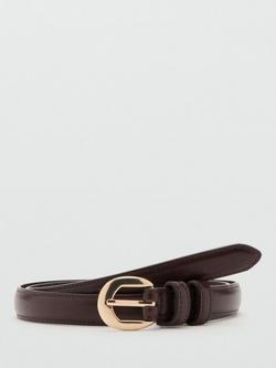 Mango Rounded Buckle Slim Belt, Chocolate, Chocolate
