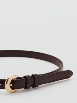 Mango Rounded Buckle Slim Belt, Chocolate - view 2, Chocolate