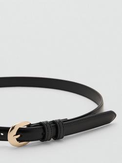 Mango Rounded Buckle Slim Belt, Black - view 2, Black