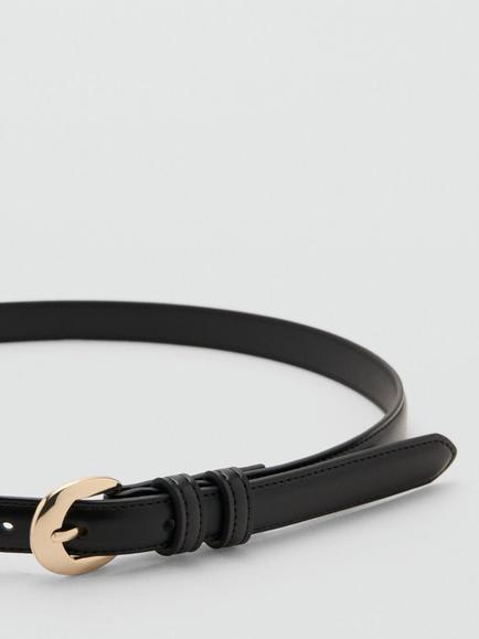 Mango Rounded Buckle Slim Belt, Black - view 2, Black