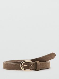 Mango Rounded Buckle Pure Suede Belt, Taupe, Taupe