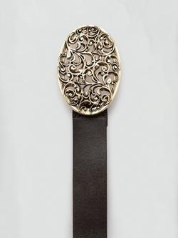 Mango Filigree Buckle Pure Leather Belt, Chocolate - view 2, Chocolate