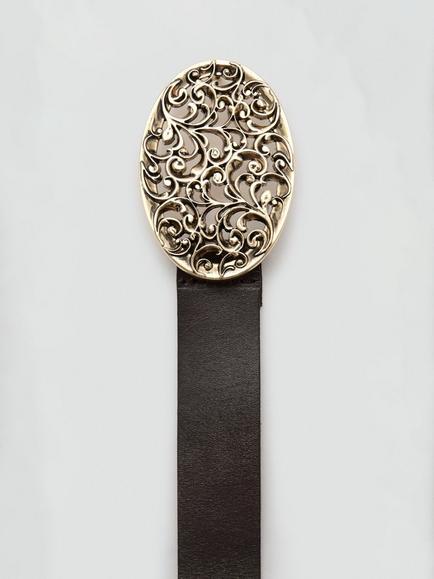Mango Filigree Buckle Pure Leather Belt, Chocolate - view 2, Chocolate