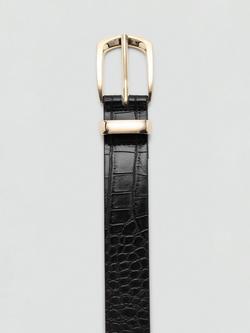 Mango Textured Statement Buckle Belt, Black - view 2, Black