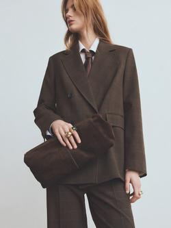 Mango Check Double Breasted Blazer, Brown, Brown