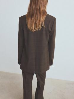 Mango Check Double Breasted Blazer, Brown - view 2, Brown