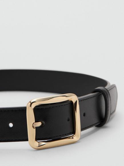Mango Square Buckle Belt, Black - view 2, Black