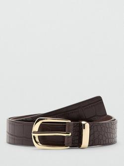 Mango Textured Statement Buckle Belt, Brown, Brown