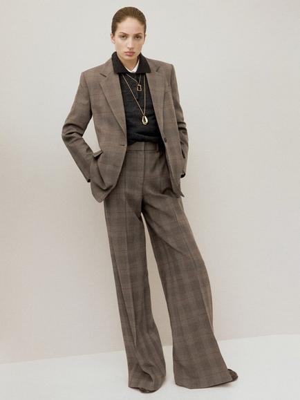Mango Check Tailored Blazer, Brown, Brown