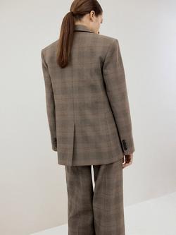 Mango Check Tailored Blazer, Brown - view 2, Brown