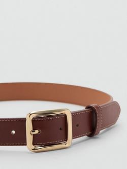 Mango Square Buckle Belt, Brown - view 2, Brown
