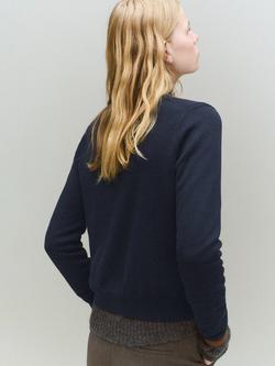 Mango Round Neck Wool Blend Cardigan - view 2, Navy