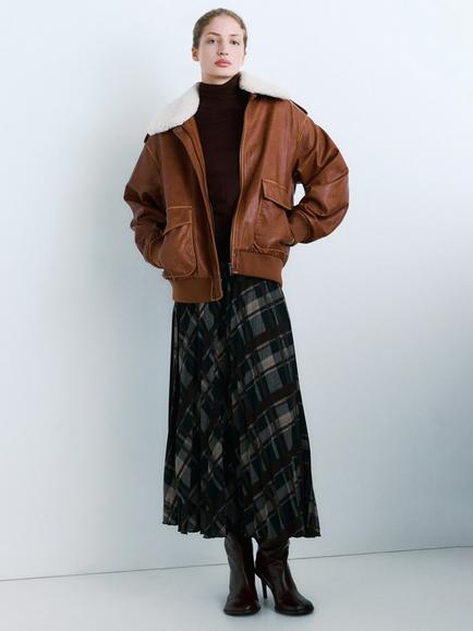 Mango Cropped Aviator Jacket, Brown, Brown