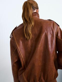 Mango Cropped Aviator Jacket, Brown - view 2, Brown