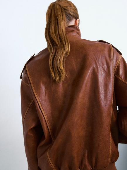 Mango Cropped Aviator Jacket, Brown - view 2, Brown