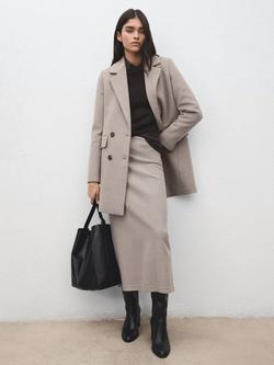 Mango Double Breasted Wool Blend Coat, Taupe, Taupe