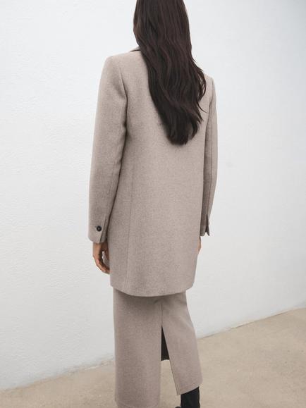 Mango Double Breasted Wool Blend Coat, Taupe - view 2, Taupe