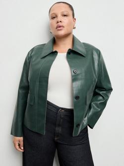 Mango Faux Leather Cropped Jacket, Green, Green