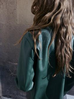 Mango Faux Leather Cropped Jacket, Green - view 2, Green