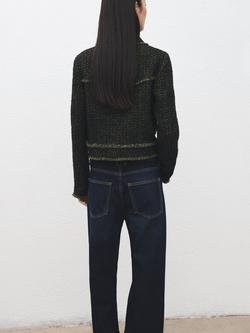 Mango Fringed Cropped Jacket, Green - view 2, Green