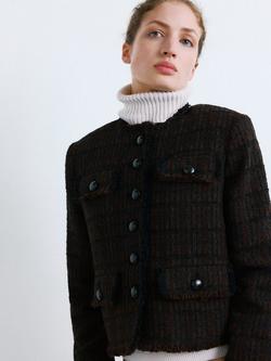 Mango Flap Pockets Statement Buttons Jacket, Chocolate, Chocolate