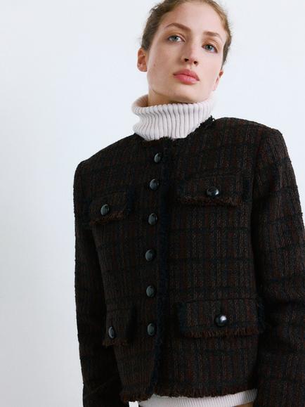 Mango Flap Pockets Statement Buttons Jacket, Chocolate, Chocolate