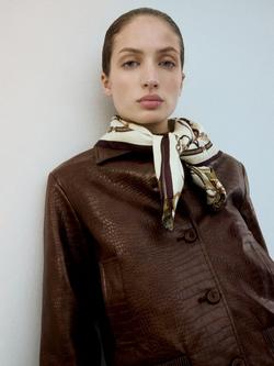 Mango Cropped Long Sleeve Textured Jacket, Brown, Brown