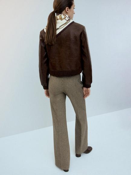 Mango Cropped Long Sleeve Textured Jacket, Brown - view 2, Brown