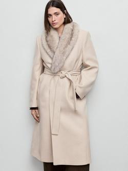 Mango Shawl Collar Wool Rich Wrap Coat, Stone, Stone