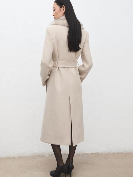Mango Shawl Collar Wool Rich Wrap Coat, Stone - view 2, Stone