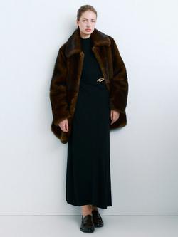 Mango Sleeveless Turtleneck Knit Maxi Dress with Brooch, Black, Black