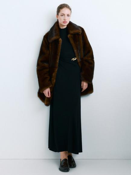 Mango Sleeveless Turtleneck Knit Maxi Dress with Brooch, Black, Black