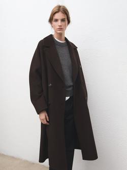 Mango Oversized Double Breasted Wool Rich Coat, Chocolate