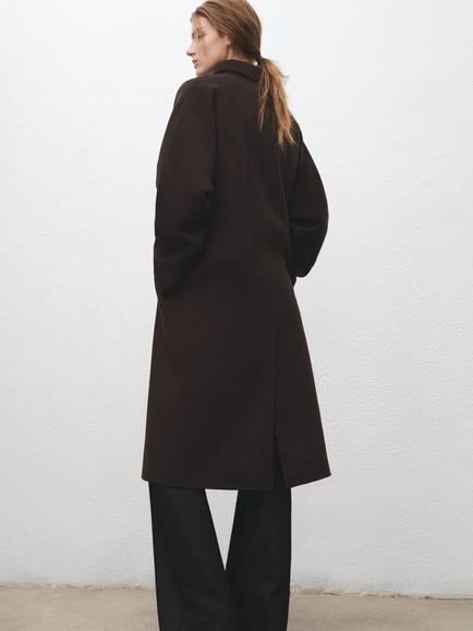 Mango Oversized Double Breasted Wool Rich Coat - view 2, Chocolate