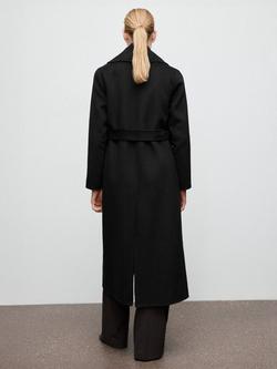 Mango Belted Longline Wool Blend Coat, Black - view 2, Black