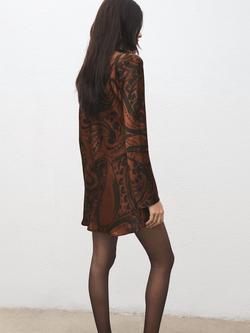 Mango Paisley Print Satin Mini Dress, Terracotta - view 2, Terracotta