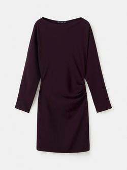 Mango Boat Neck Long Sleeve Mini Shift Dress, Wine, Wine