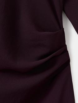 Mango Boat Neck Long Sleeve Mini Shift Dress, Wine - view 2, Wine