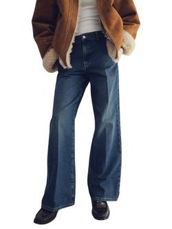 Mango Mid Rise Wide Leg Jeans, Dark Blue, Dark Blue