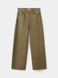 Mango High Rise Wide Leg Jeans, Khaki, Khaki