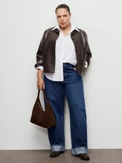 Mango High Rise Wide Leg Cuffed Jeans, Dark Blue, Dark Blue