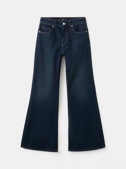 Mango Mid Rise Flared Wide Leg Jeans, Dark Dirty Blue, Dark Dirty Blue