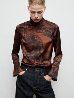 Mango Funnel Neck Paisley Top, Terracotta, Terracotta