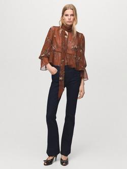 Mango Tie Neck Floral Top, Rust, Rust