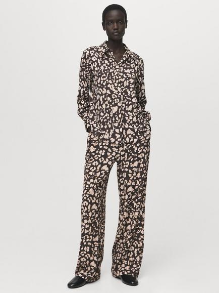 Mango Relaxed Fit Animal Print Shirt, Brown, Brown