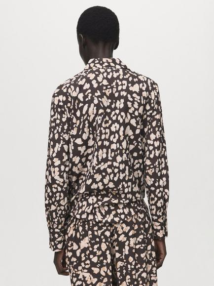 Mango Relaxed Fit Animal Print Shirt, Brown - view 2, Brown