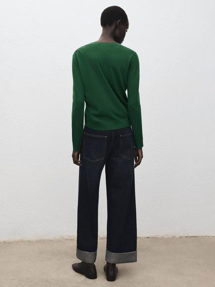 Mango Signature V-Neck Sweatshirt, Bottle Green - view 2, Bottle Green