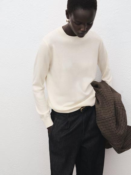 Mango High Neck Long Sleeve Jumper, Raw, Raw